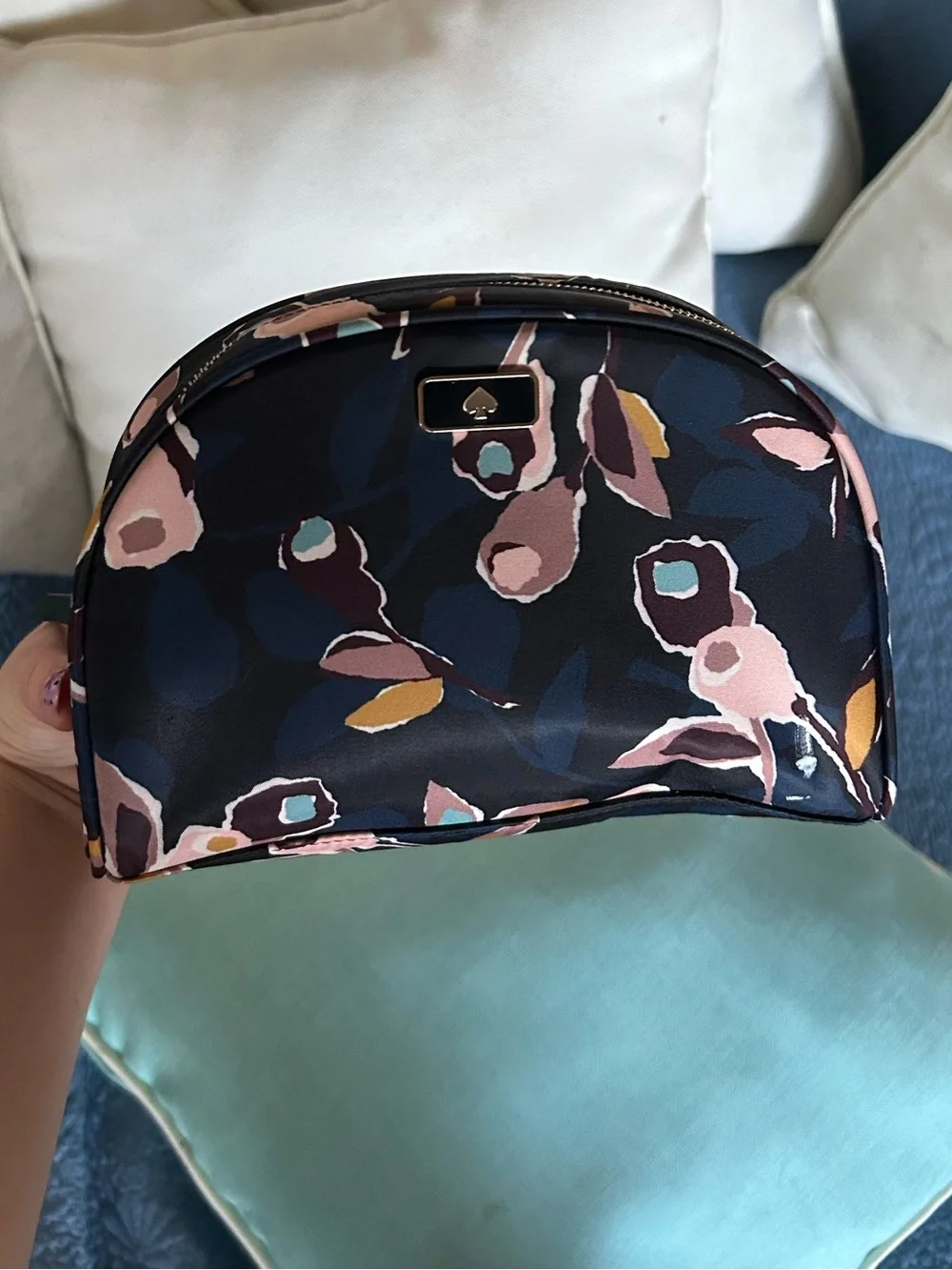 Kate Spade Navy Floral Nylon Dome Zippered Cosmetics Case